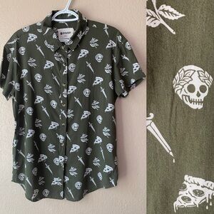 PYKNIC Pizza Slayer Tattoo Flash Button Down Streetwear Shirt Size L